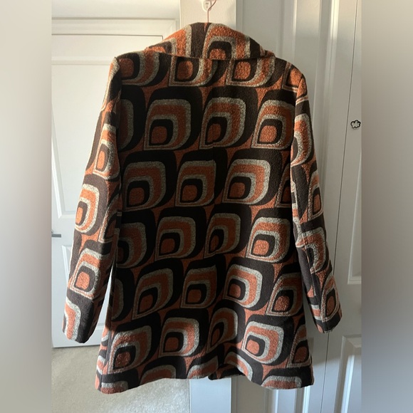 Vintage Abstract Print Orange and Brown Coat | Size 8 - Picture 2 of 8